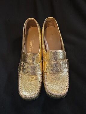 Metallic Gold Leather Slip-On Loafers